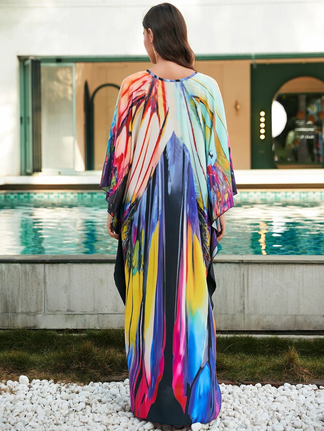 Women Oversize V Neck Kraftan Loose Soft Floral Long Cover Up Maxi Dress Dresses jehouze