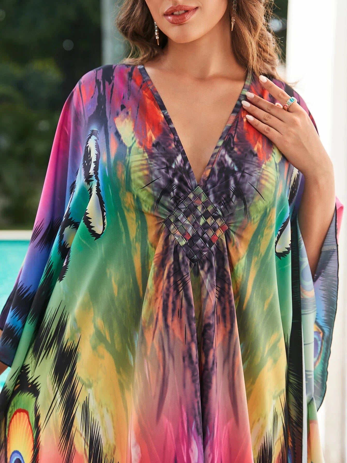 Women Oversize V Neck Kraftan Loose Soft Floral Long Cover Up Maxi Dress Dresses jehouze