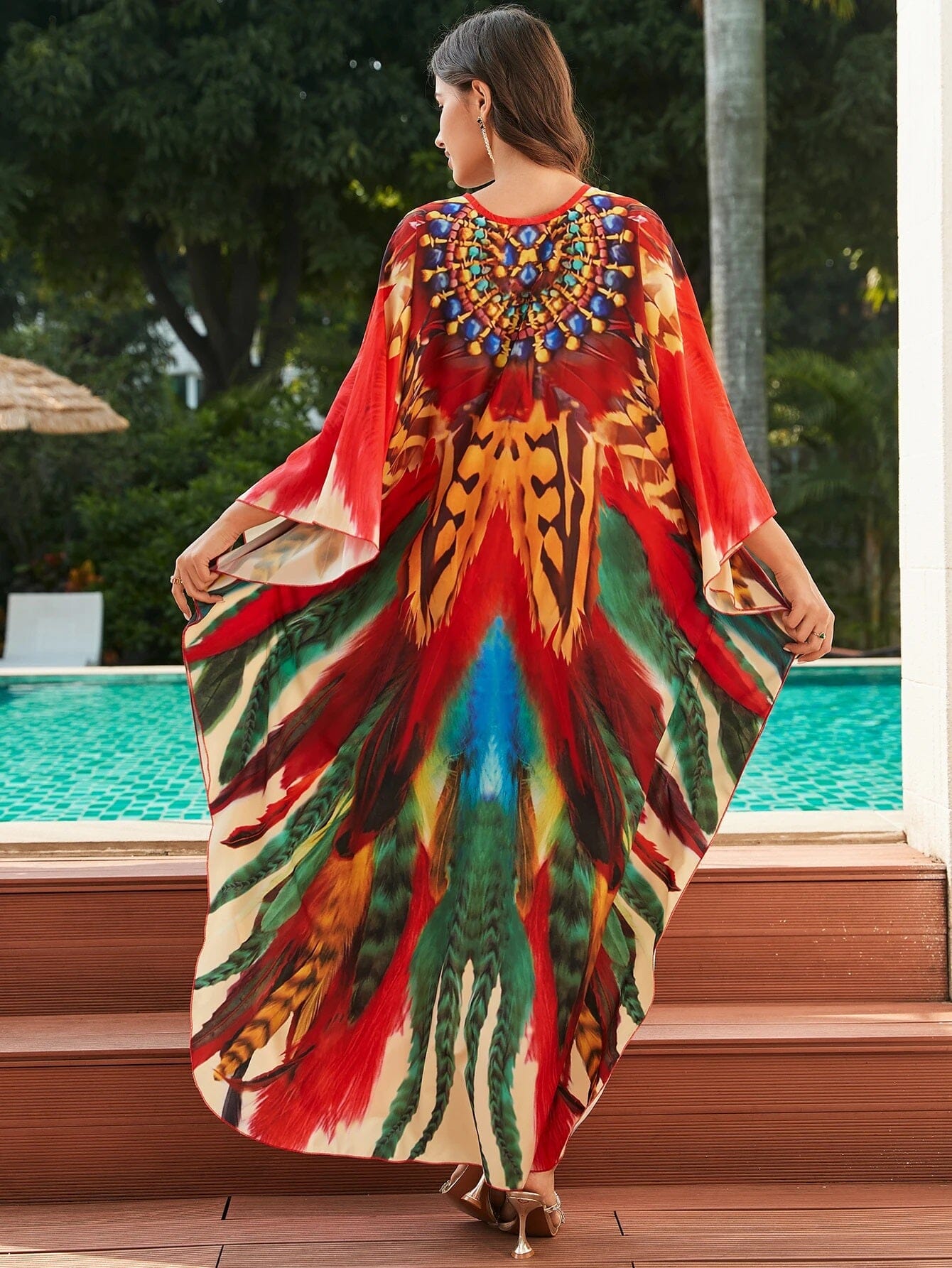 Women Oversize V Neck Kraftan Loose Soft Floral Long Cover Up Maxi Dress Dresses jehouze