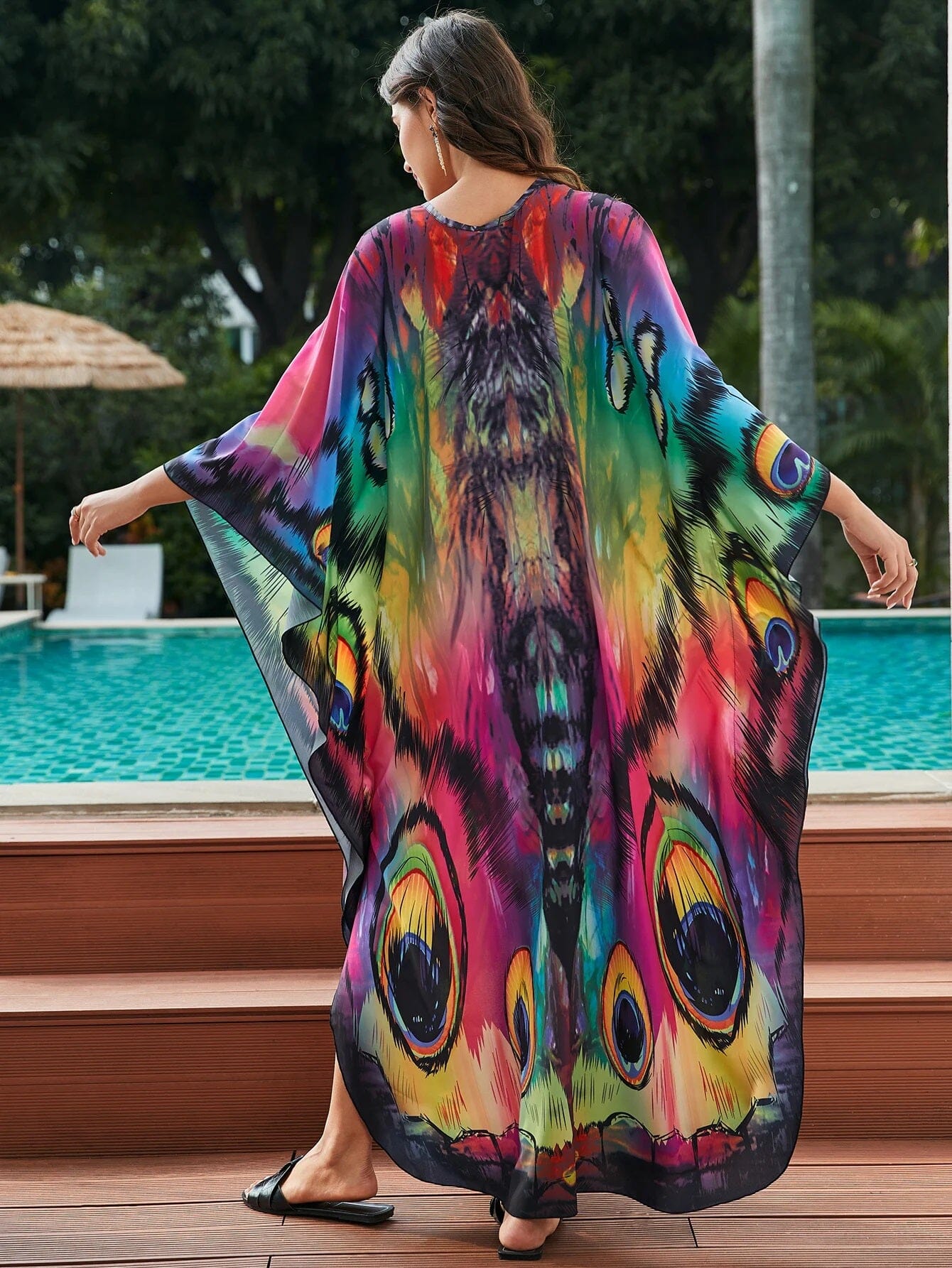 Women Oversize V Neck Kraftan Loose Soft Floral Long Cover Up Maxi Dress Dresses jehouze
