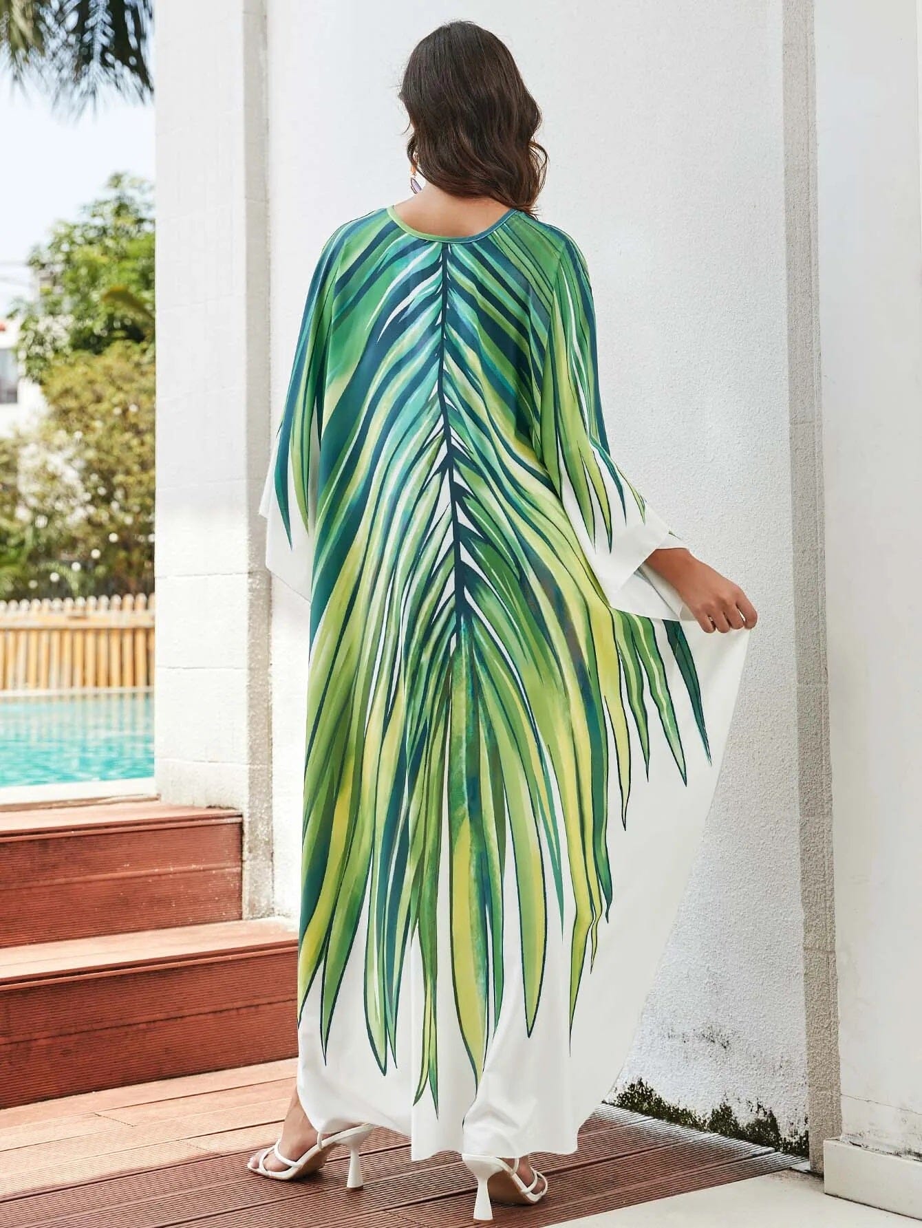 Women Oversize V Neck Kraftan Loose Soft Floral Long Swimwear Cover Up Maxi Dress Dresses jehouze