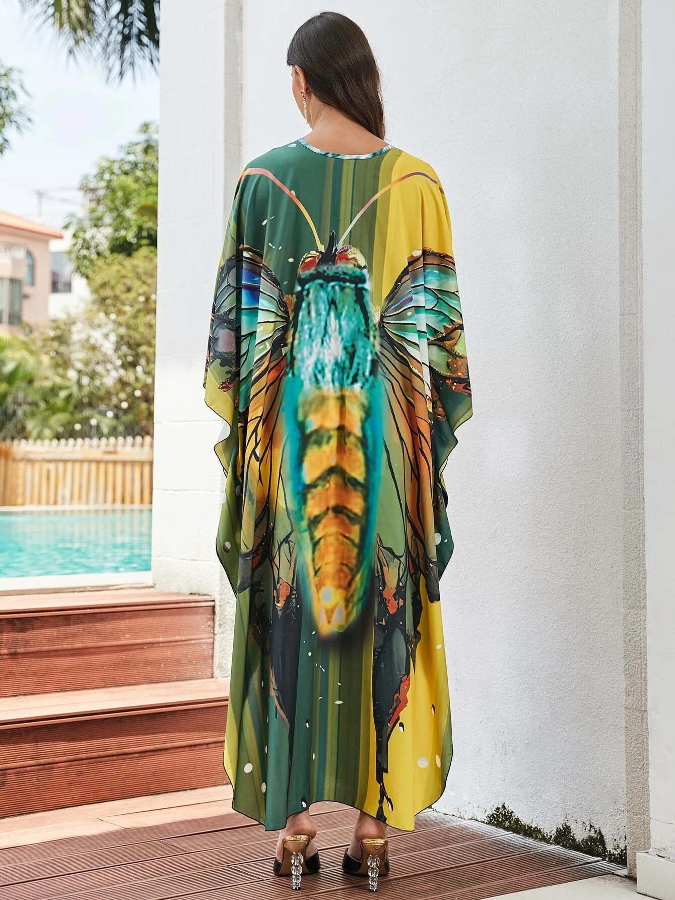 Women Oversize V Neck Kraftan Loose Soft Floral Long Swimwear Cover Up Maxi Dress Dresses jehouze