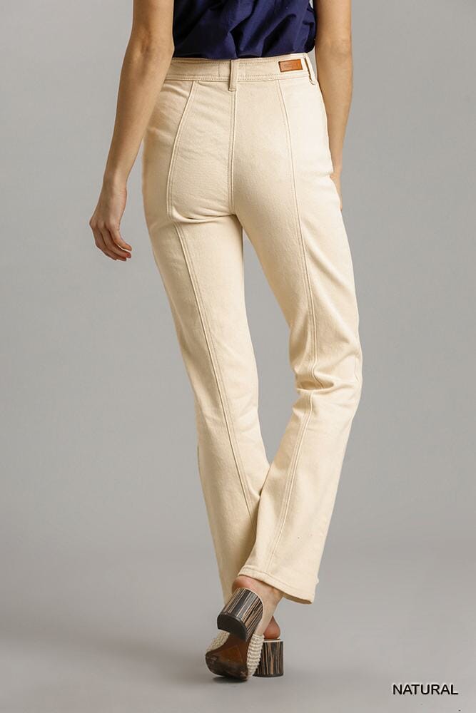 Women Panel Straight Cut Denim Jeans With Pockets Pants jehouze