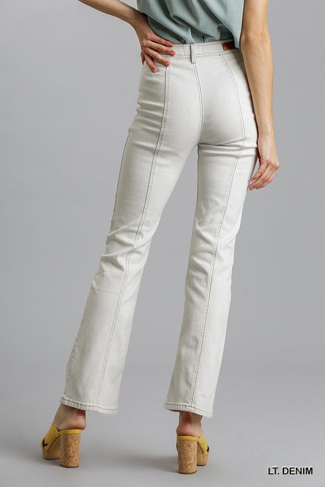 Women Panel Straight Cut Denim Jeans With Pockets Pants jehouze