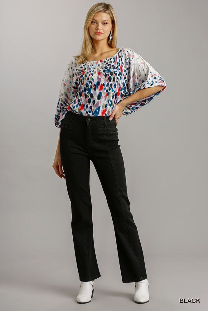 Women Panel Straight Cut Denim Jeans With Pockets Pants jehouze Black 1