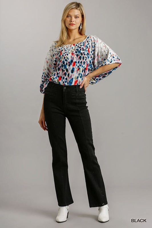 Women Panel Straight Cut Denim Jeans With Pockets Pants jehouze Black 1