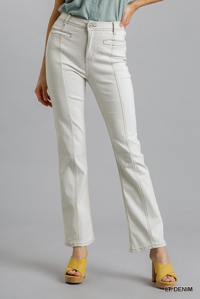 Women Panel Straight Cut Denim Jeans With Pockets Pants jehouze Light Denim 1