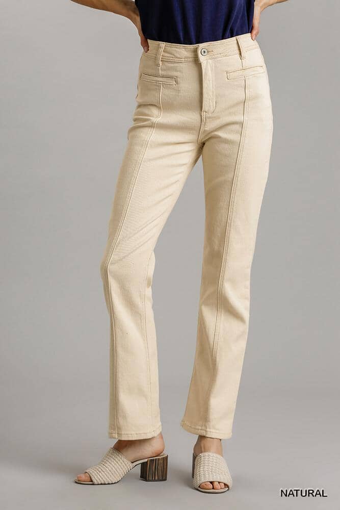 Women Panel Straight Cut Denim Jeans With Pockets Pants jehouze Natural 1