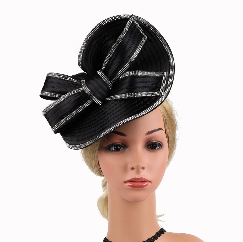 Women Party Wedding Rhinestones Bowknot Fascinator Hat Hat jehouze Black