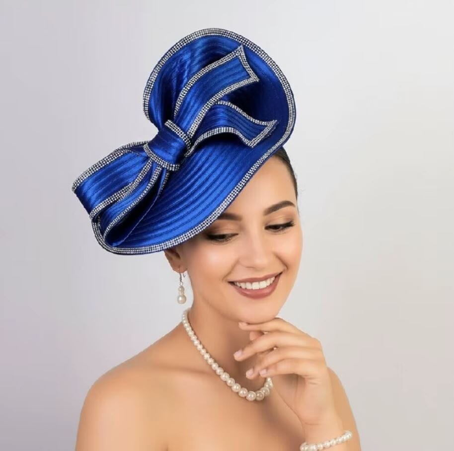 Women Party Wedding Rhinestones Bowknot Fascinator Hat Hat jehouze Blue