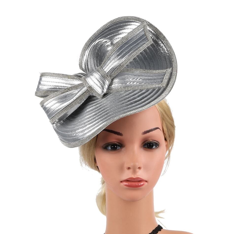 Women Party Wedding Rhinestones Bowknot Fascinator Hat Hat jehouze Silver