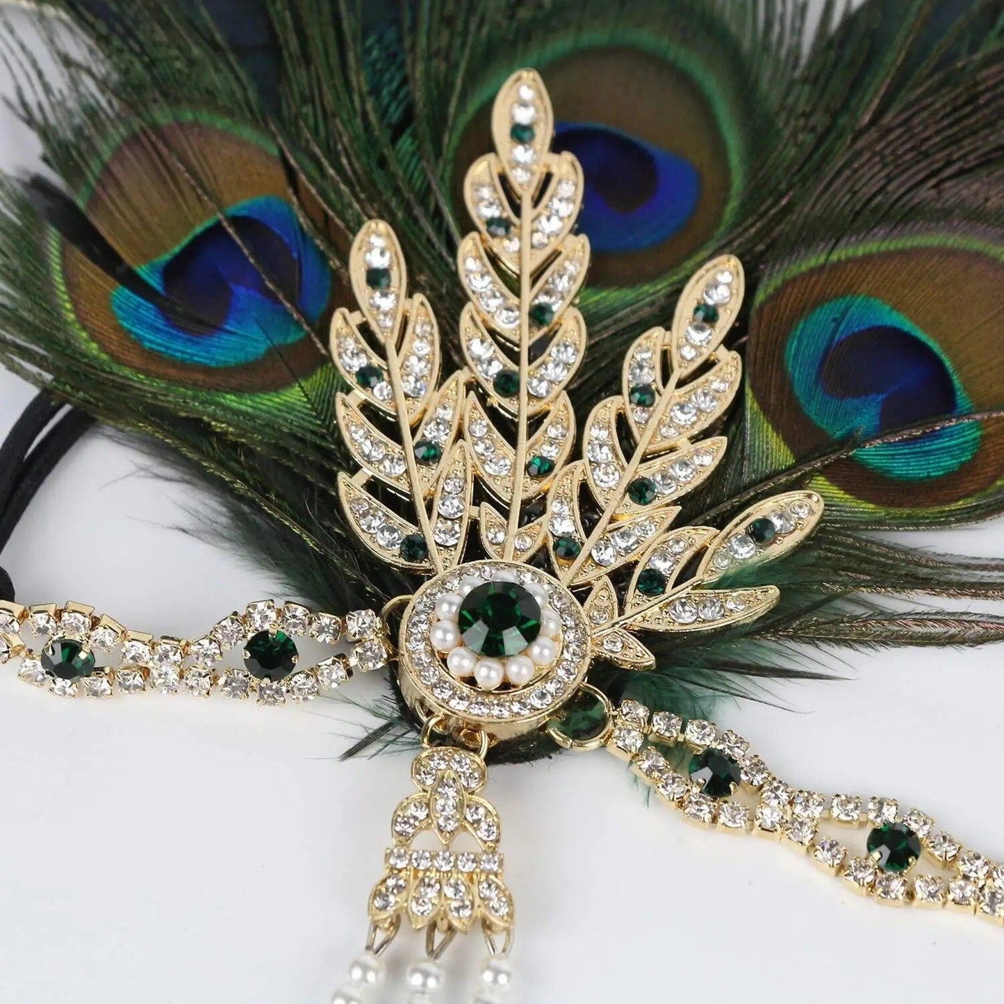 Women Peacock Feather 1920s Flapper Headpiece Vintage Party Rhinestone Hair Accessories Fascinators jehouze