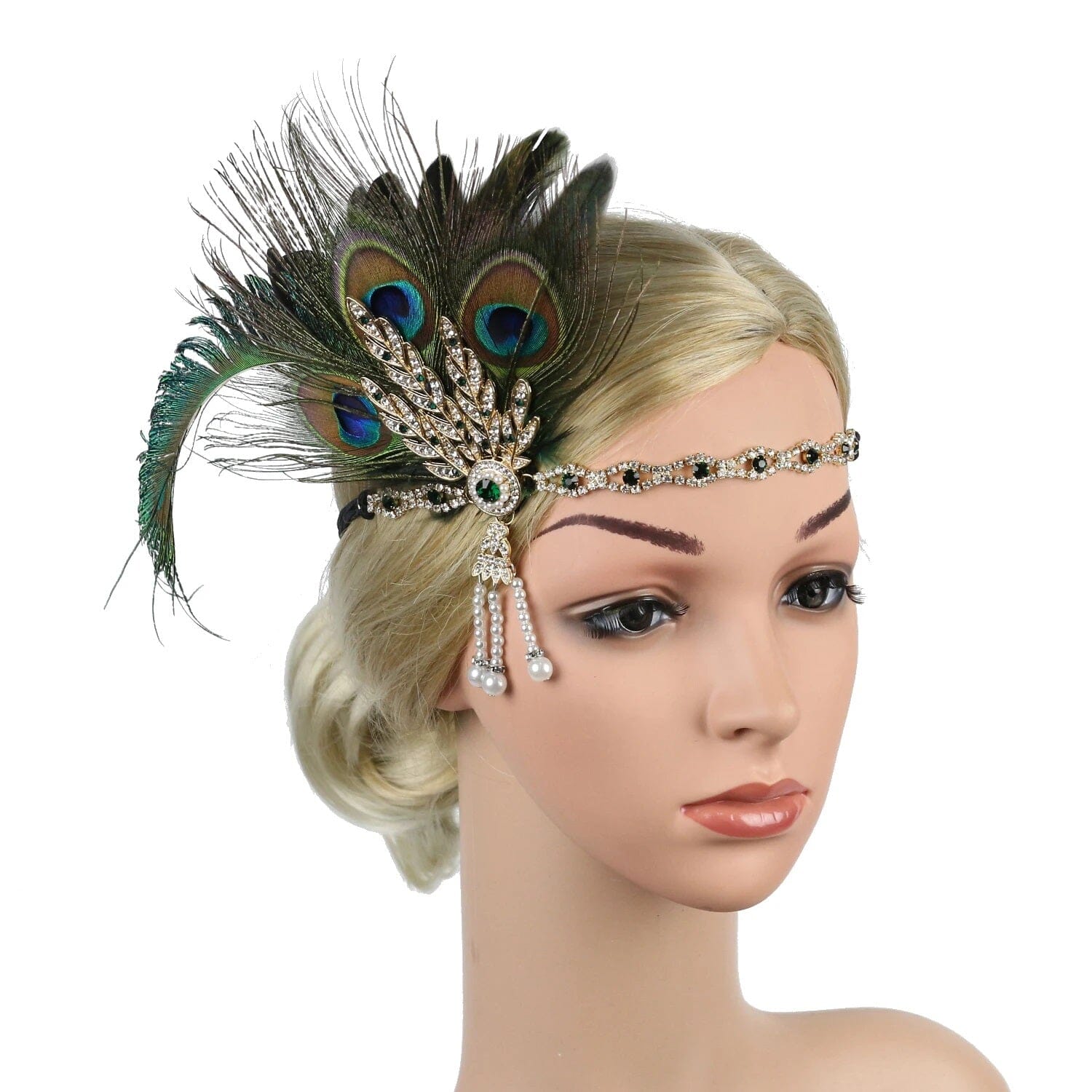 Women Peacock Feather 1920s Flapper Headpiece Vintage Party Rhinestone Hair Accessories Fascinators jehouze 