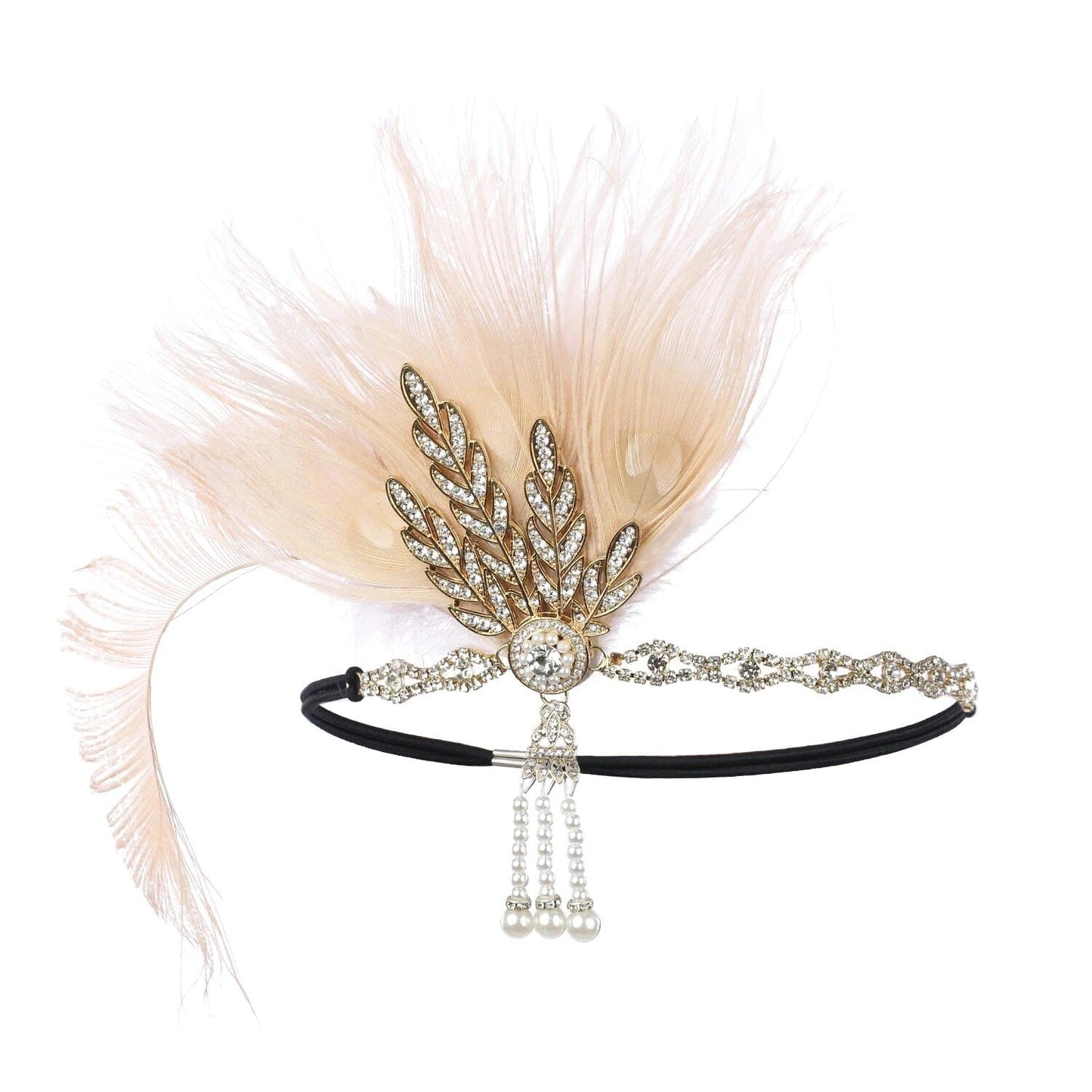 Women Peacock Feather 1920s Flapper Headpiece Vintage Party Rhinestone Hair Accessories Fascinators jehouze Pink 