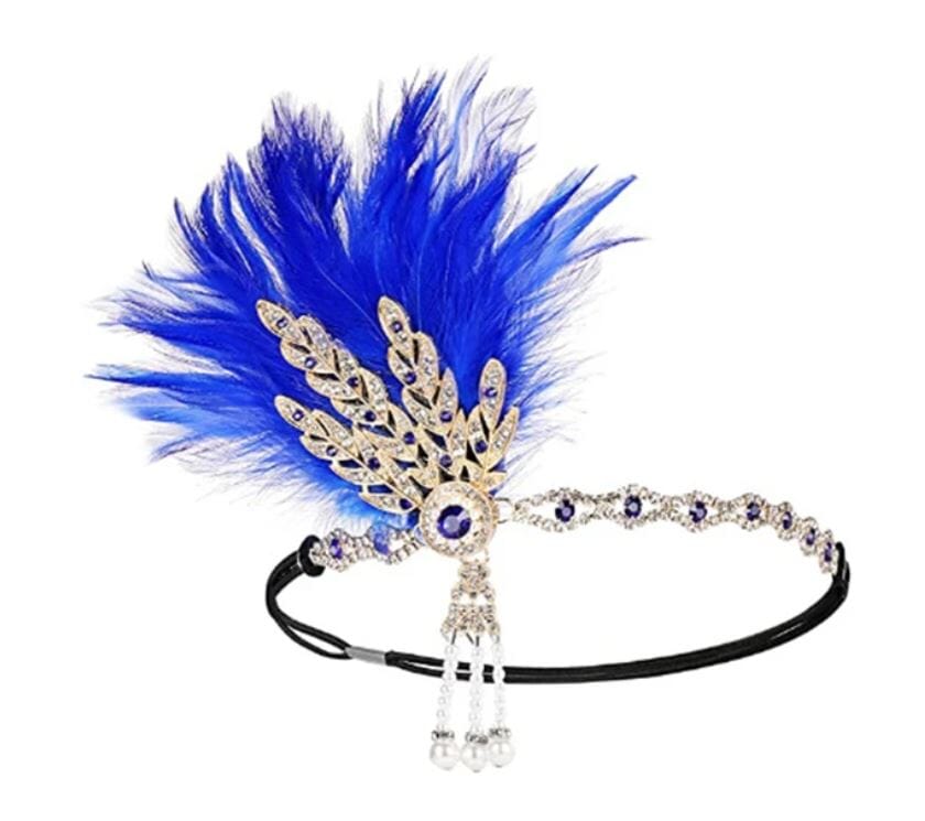Women Peacock Feather 1920s Flapper Headpiece Vintage Party Rhinestone Hair Accessories Fascinators jehouze Royal Blue 