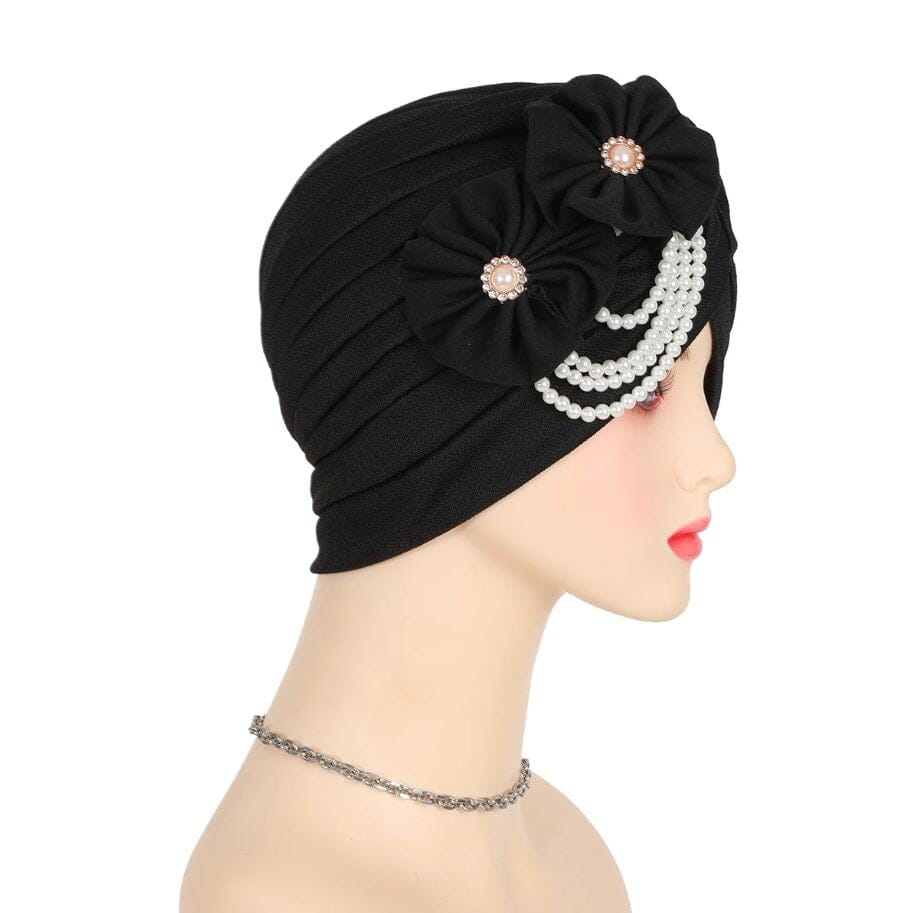 Women Pearls Beading Flower Head Wrap Turban Head wear Hat jehouze