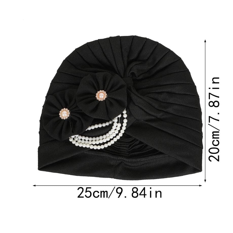 Women Pearls Beading Flower Head Wrap Turban Head wear Hat jehouze