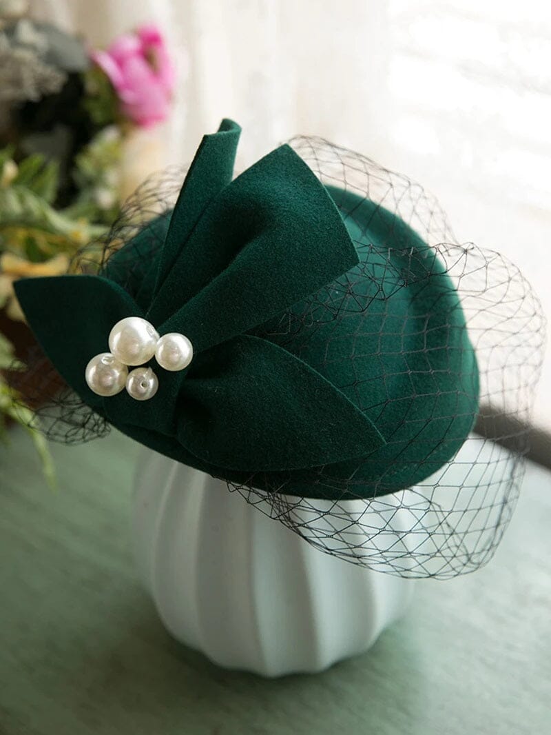 Women Pillbox Veil Wedding Church Cocktail Fedora Party Fascinator Hat Hat jehouze dark green 