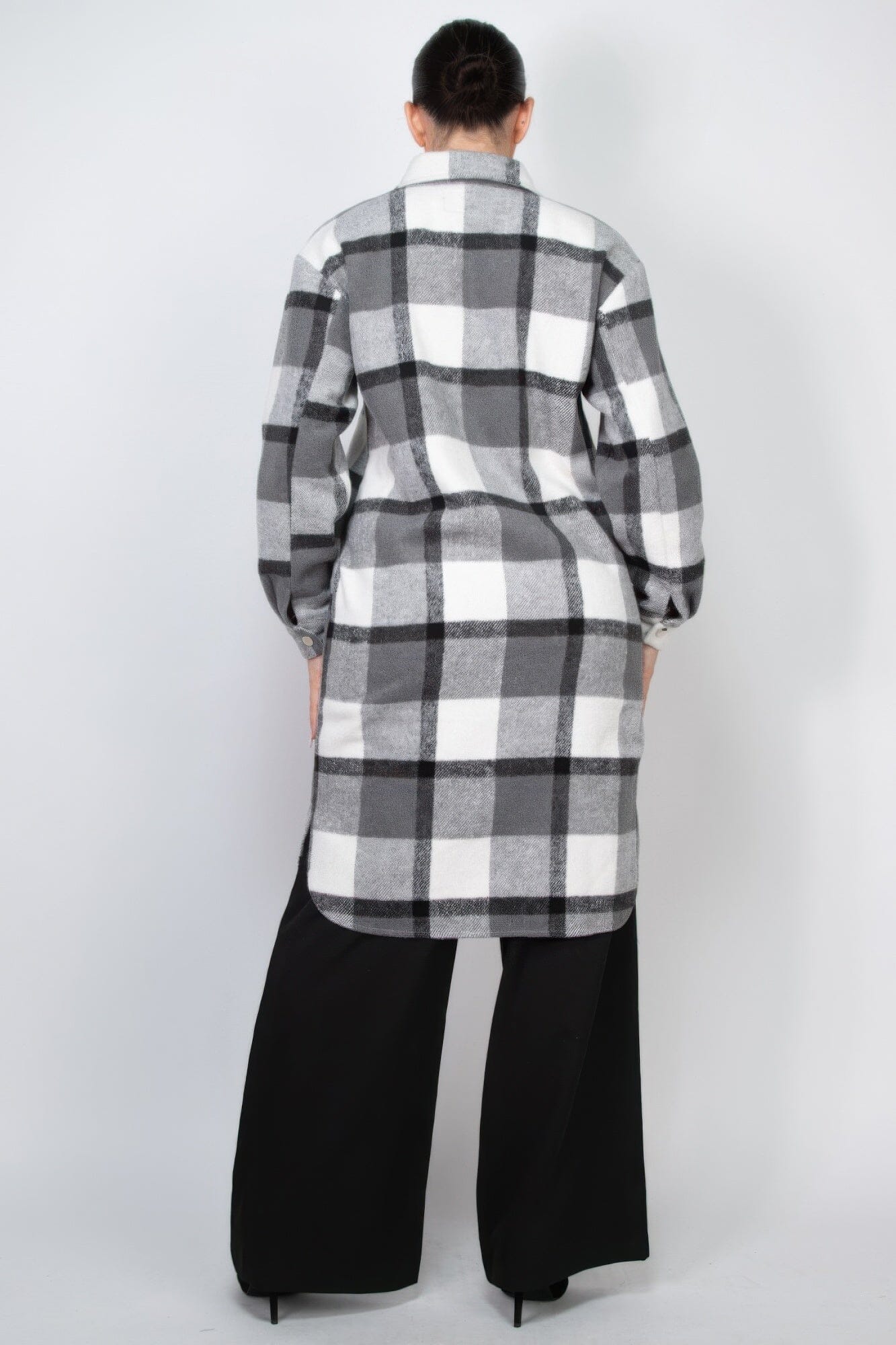 Women Plaid Buttoned Shacket Coat Outerwear jehouze