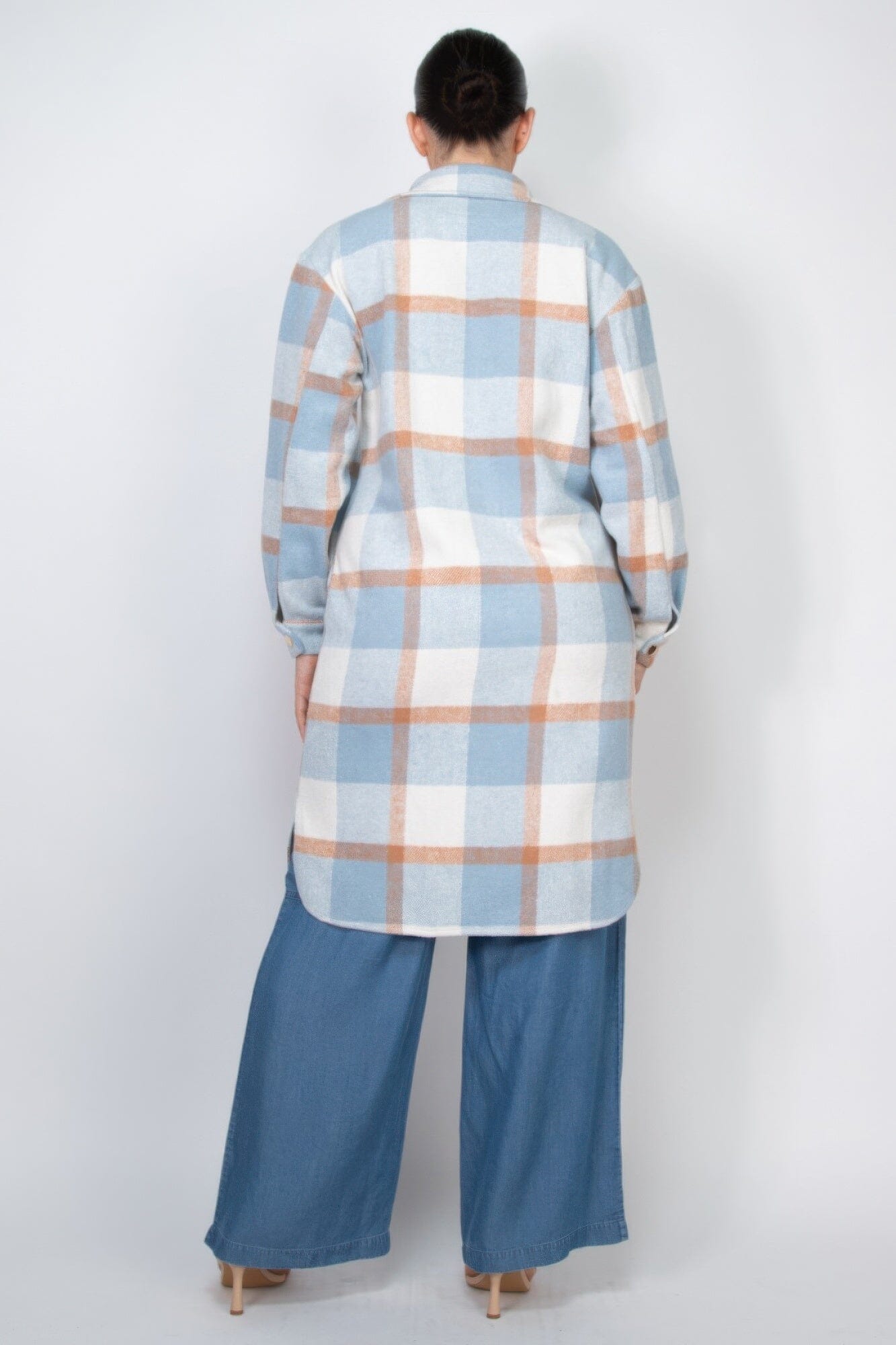 Women Plaid Buttoned Shacket Coat Outerwear jehouze