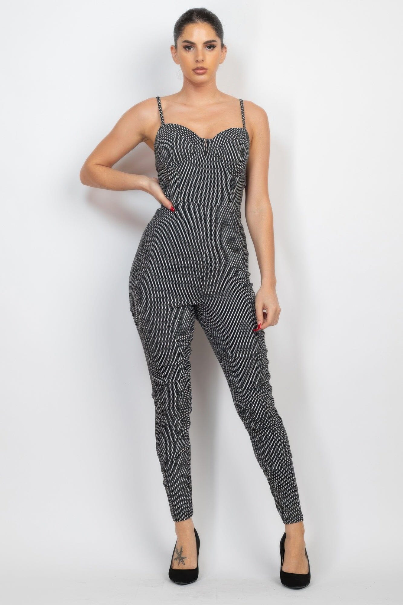 Women Plaid Sleeveless Zippered Jumpsuit Jumpsuits & Rompers jehouze Black/white S