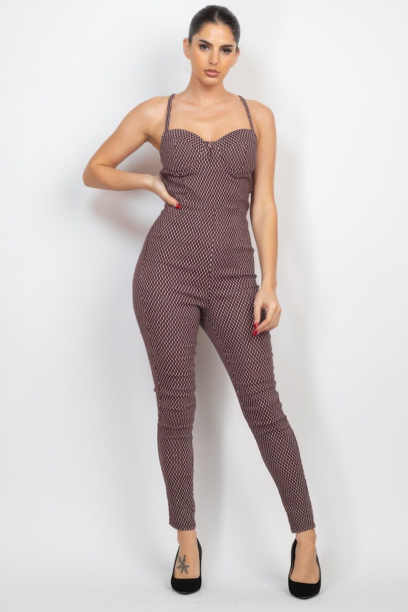 Women Plaid Sleeveless Zippered Jumpsuit Jumpsuits & Rompers jehouze Dark brown S