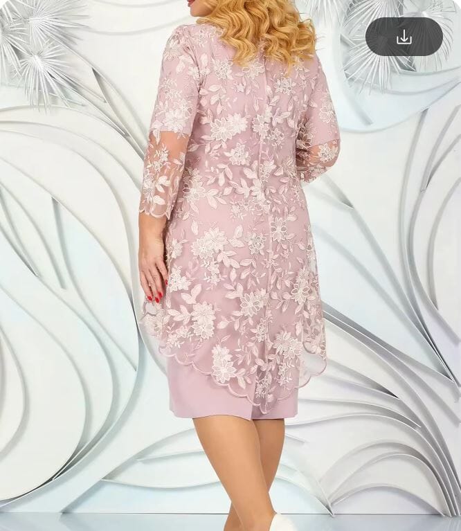 Women Plus Size 2 pcs Embroidery Floral Elegant Midi Dress Dresses jehouze