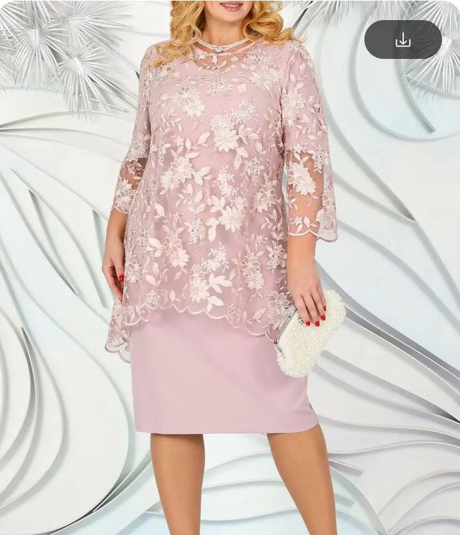 Women Plus Size 2 pcs Embroidery Floral Elegant Midi Dress Dresses jehouze