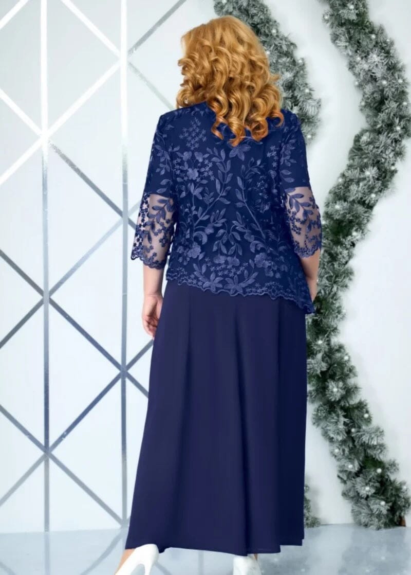 Women Plus Size 3/4 Sleeve Embroidery Floral Formal Wedding Party Long Dress Dresses jehouze