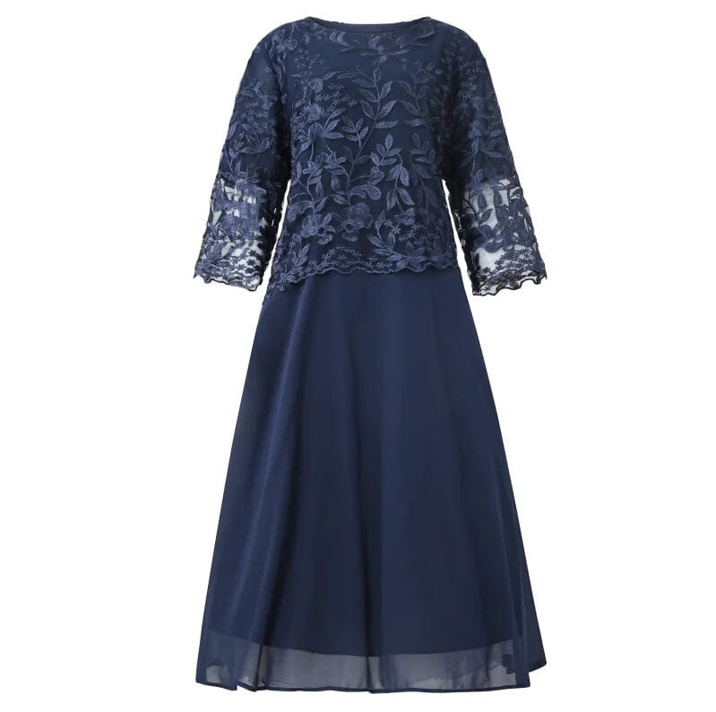 Women Plus Size 3/4 Sleeve Embroidery Floral Formal Wedding Party Long Dress Dresses jehouze