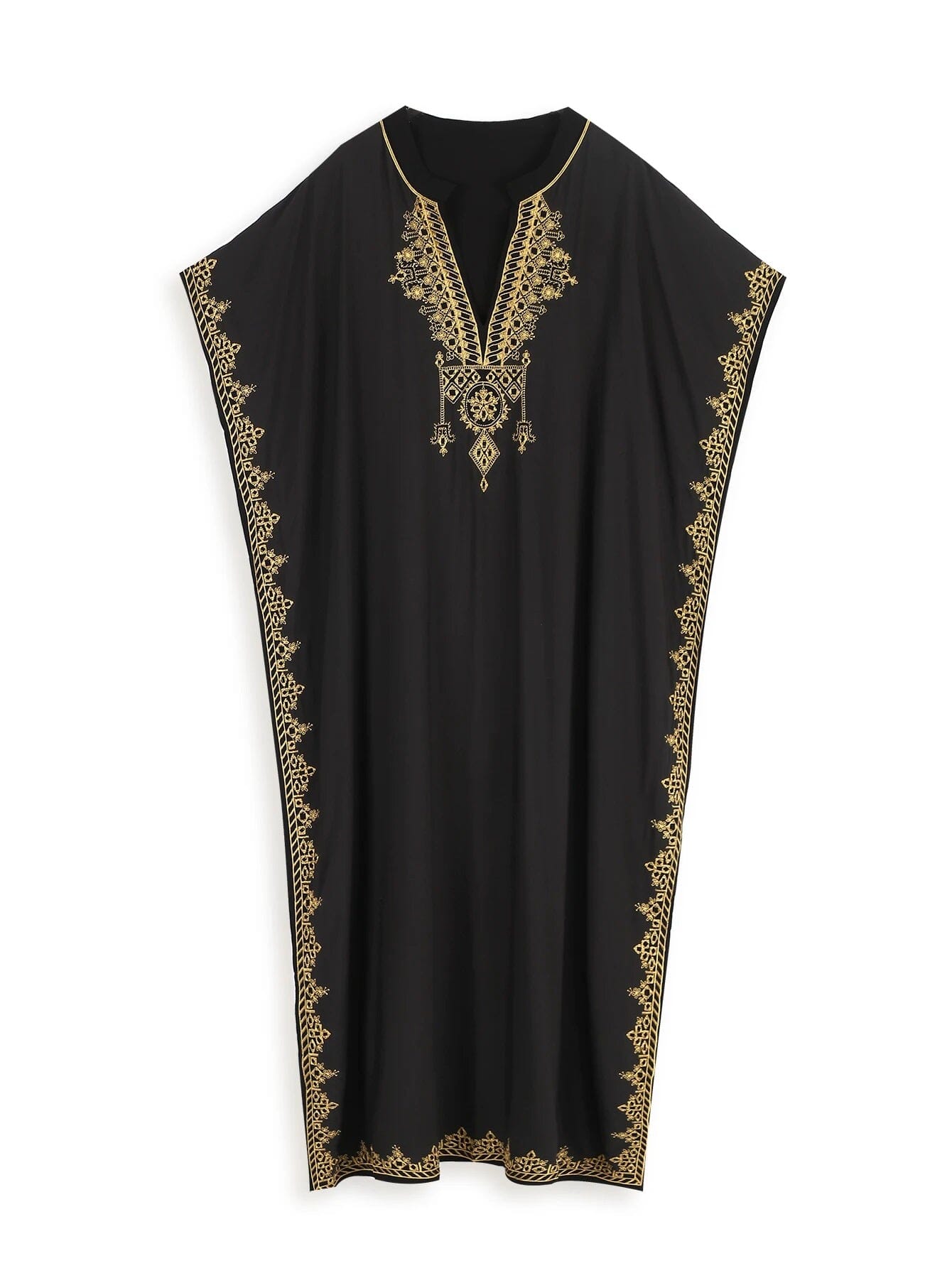 Women Plus Size Bohemian Embroidery V Neck Swimwear Cover Up Kraftan Dress Dresses jehouze