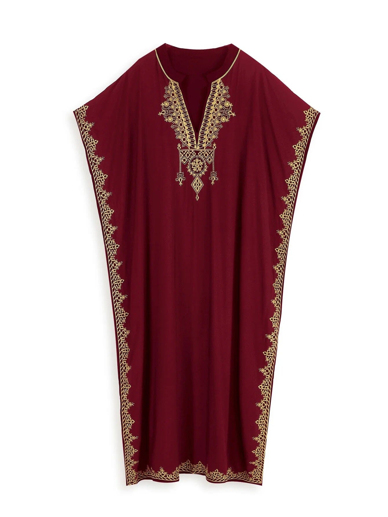 Women Plus Size Bohemian Embroidery V Neck Swimwear Cover Up Kraftan Dress Dresses jehouze