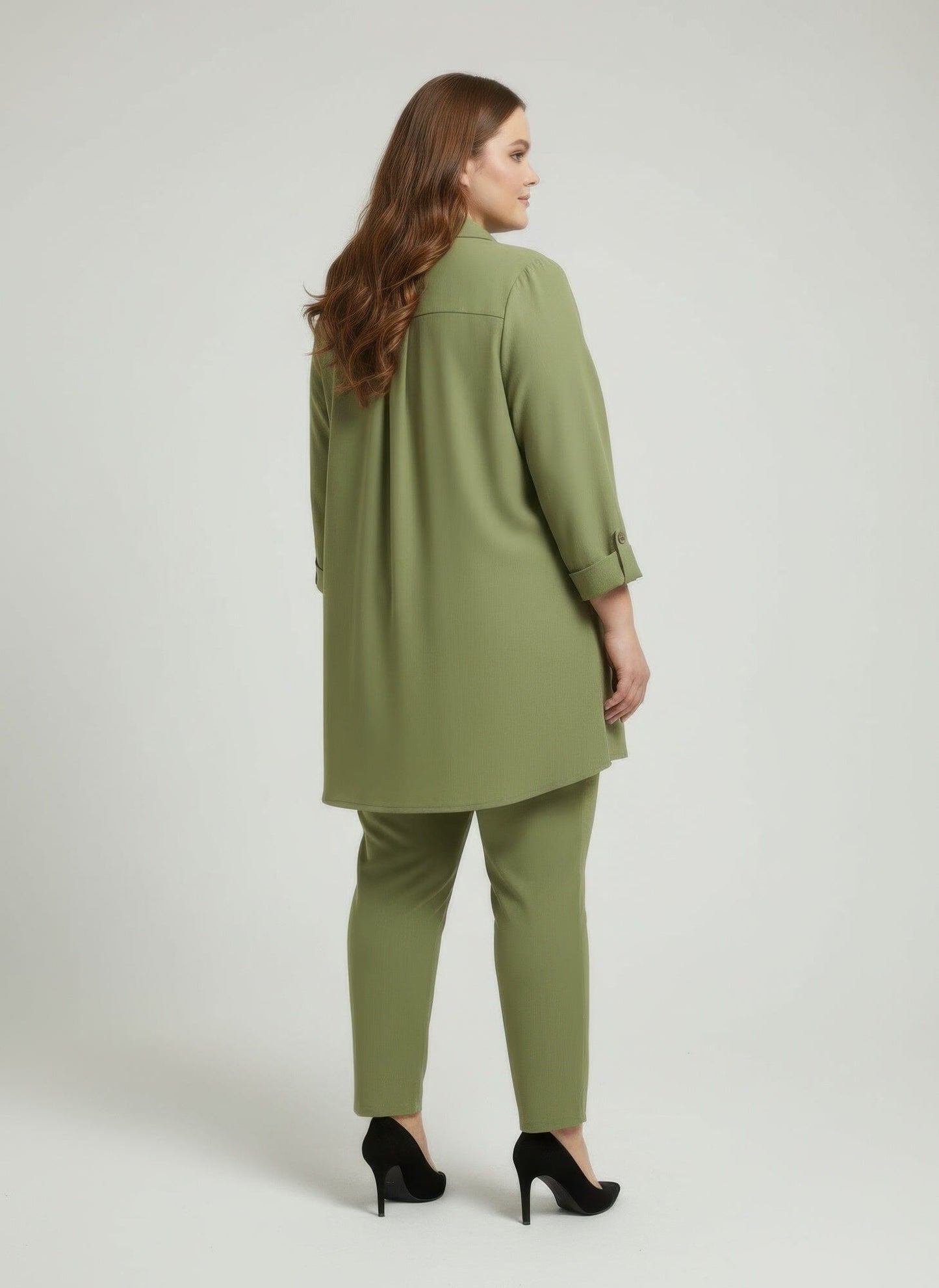 Women Plus Size Button Front Roll Sleeve Blouse Shirts & Tops jehouze