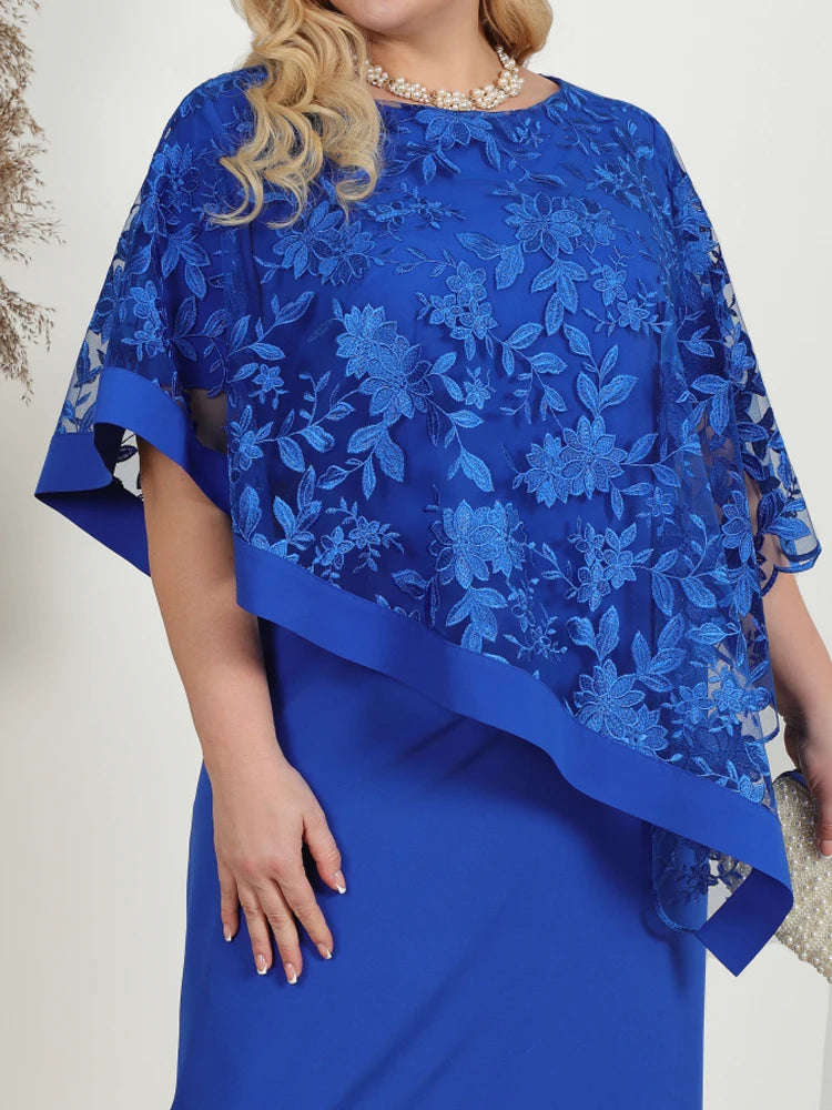 Women Plus Size Elegant Overly Shawls Knee Length Midi Dress Dresses jehouze