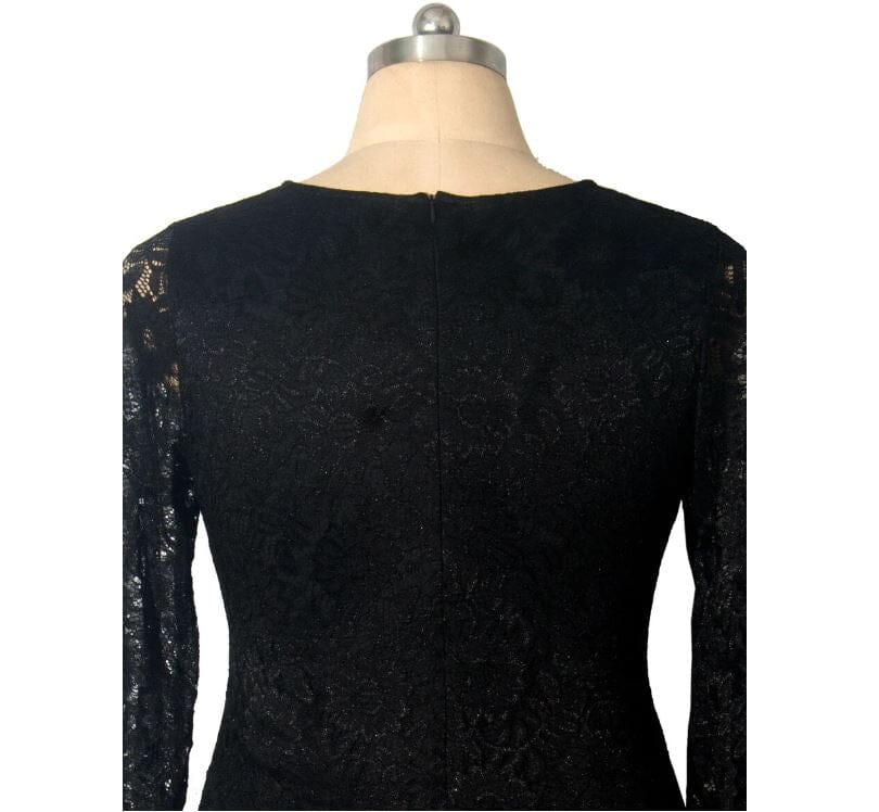 Women Plus Size Floral Lace Round Neck Long Sleeve Midi Dress Dresses jehouze