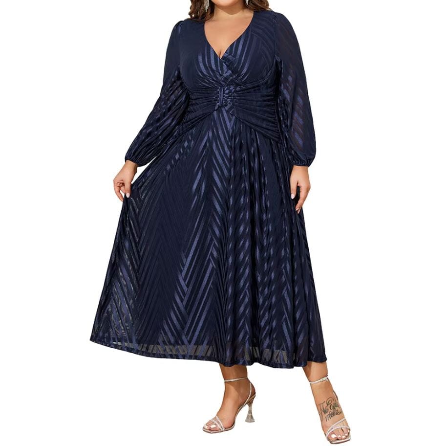 Women Plus Size Jacquard Mesh V Neck Elegant Gowns Long Dress Dresses jehouze