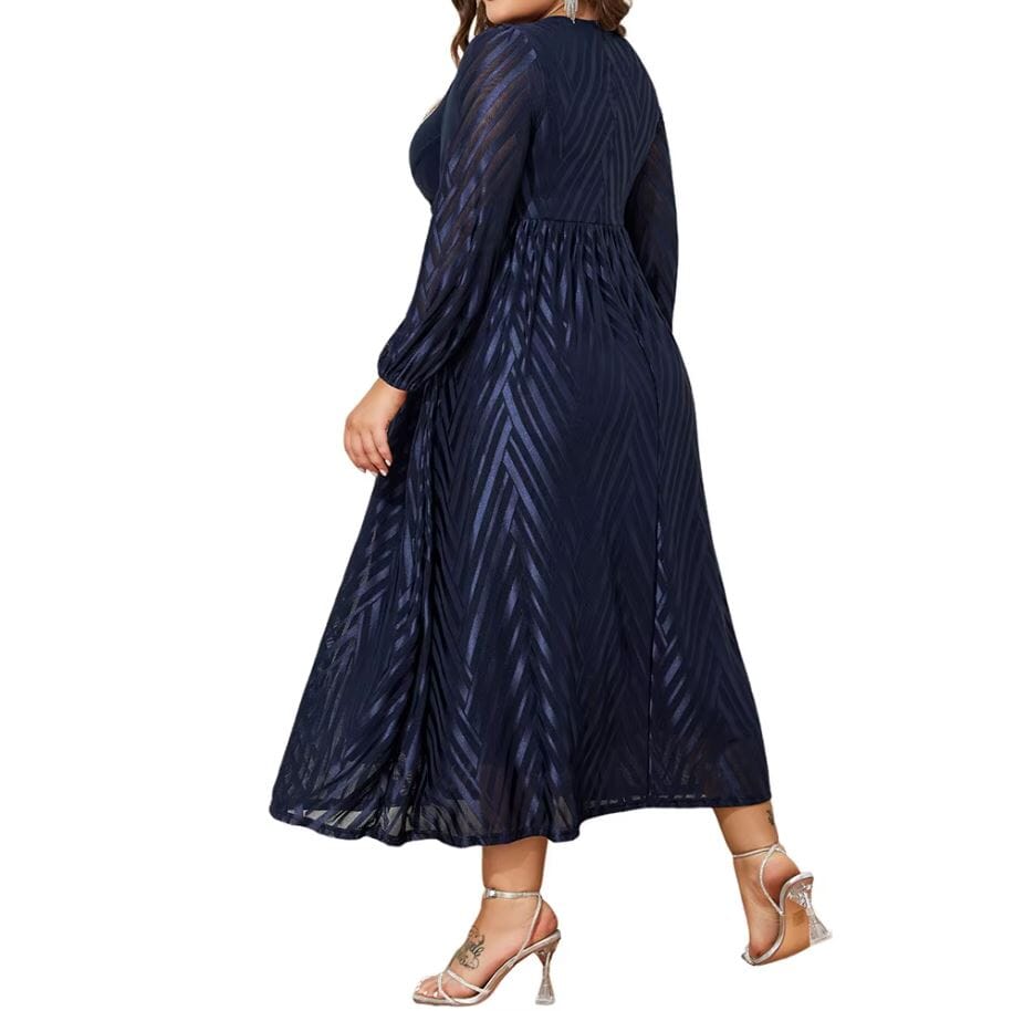 Women Plus Size Jacquard Mesh V Neck Elegant Gowns Long Dress Dresses jehouze