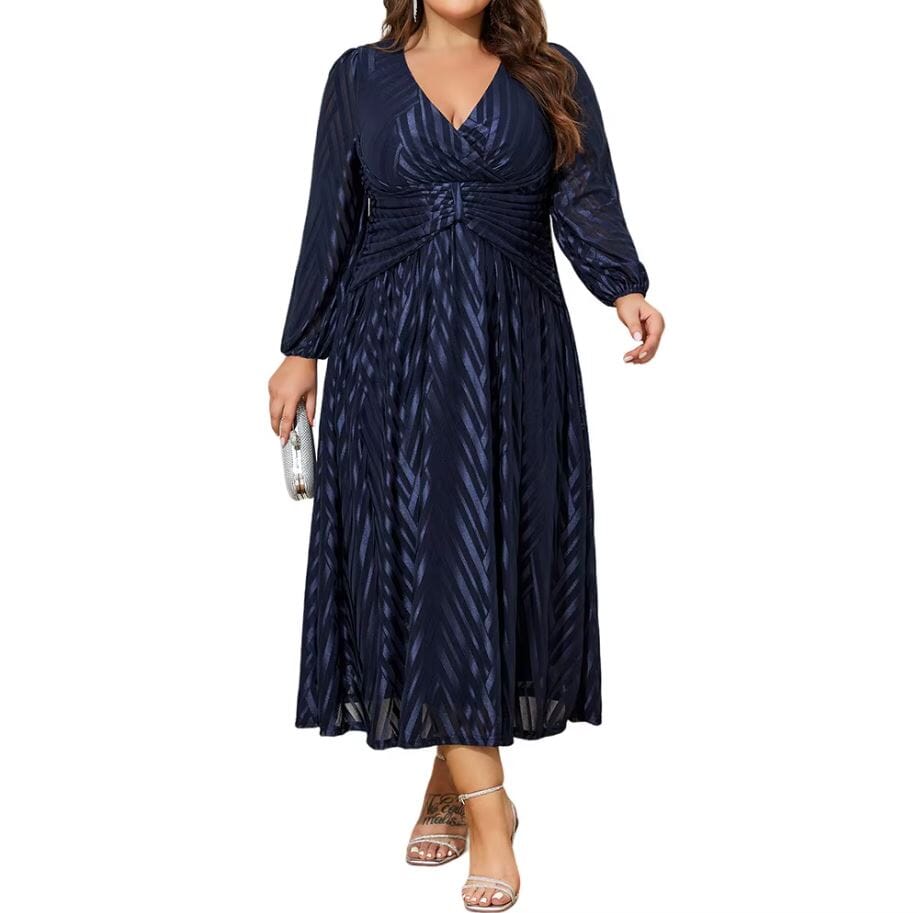 Women Plus Size Jacquard Mesh V Neck Elegant Gowns Long Dress Dresses jehouze XL