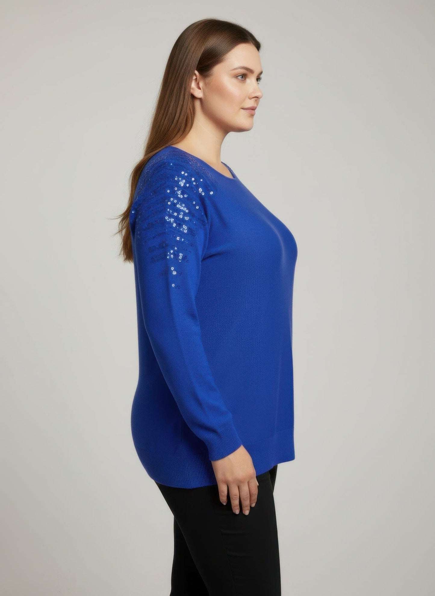 Women Plus Size Sequin Shoulder Knit Tunic Top Shirts & Tops jehouze