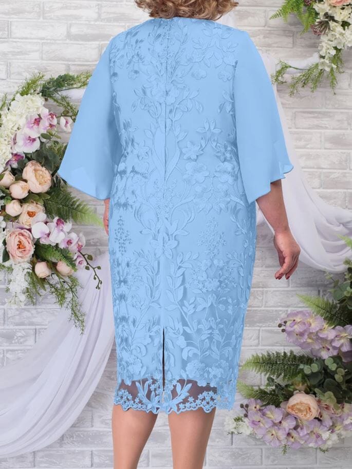 Women Plus Size Short Flutter Sleeve Embroidery Floral Formal Wedding Party Dress Dresses jehouze