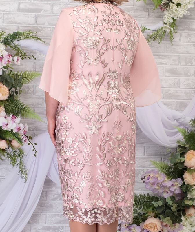 Women Plus Size Short Flutter Sleeve Embroidery Floral Formal Wedding Party Dress Dresses jehouze