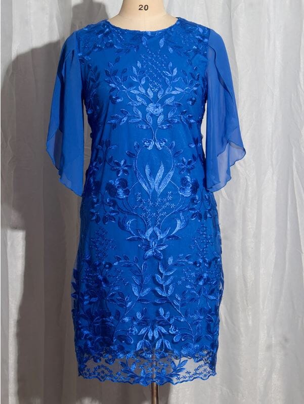 Women Plus Size Short Flutter Sleeve Embroidery Floral Formal Wedding Party Dress Dresses jehouze