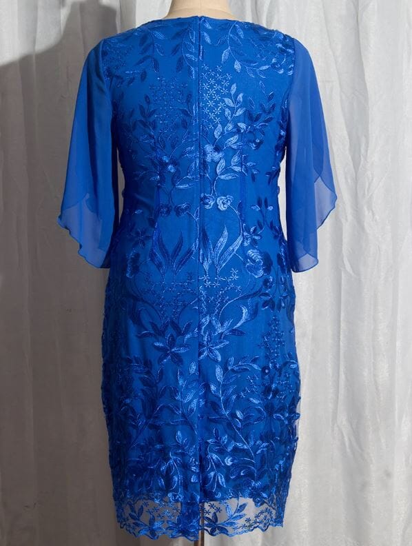 Women Plus Size Short Flutter Sleeve Embroidery Floral Formal Wedding Party Dress Dresses jehouze