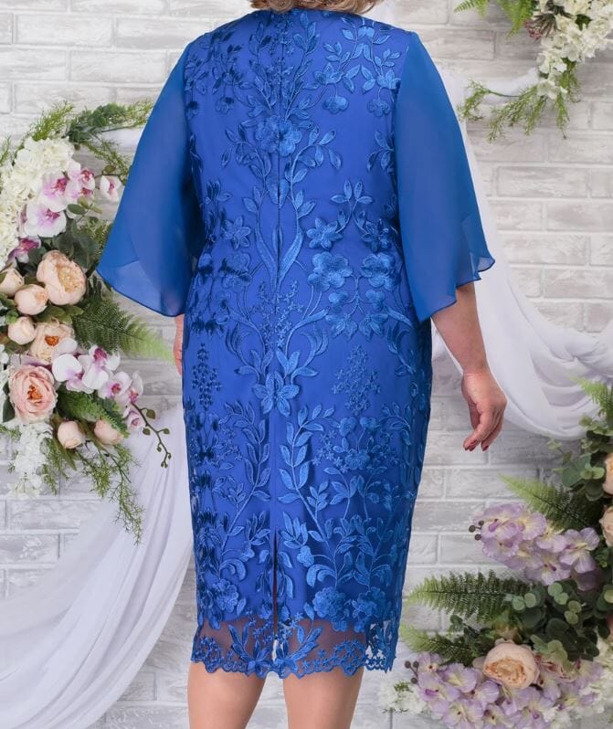 Women Plus Size Short Flutter Sleeve Embroidery Floral Formal Wedding Party Dress Dresses jehouze