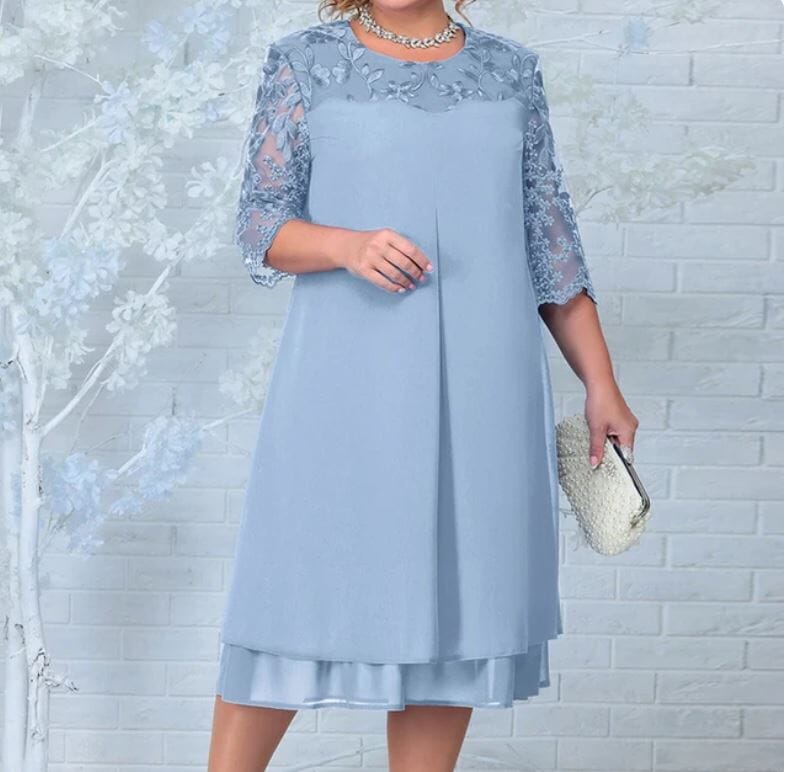 Women Plus Size Short Sleeve Embroidery Floral Formal Wedding Dress Dresses jehouze Sky Blue XL