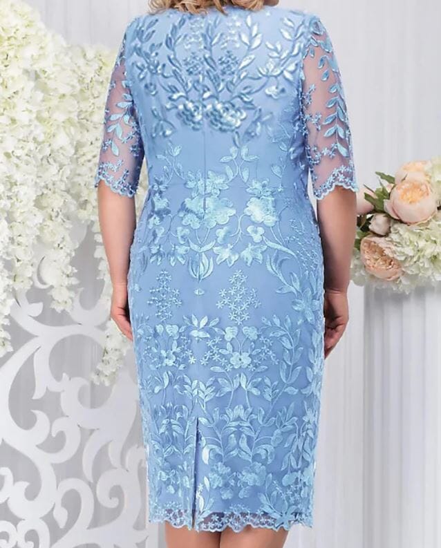 Women Plus Size Short Sleeve Embroidery Floral Gorgeous Dress Dresses jehouze