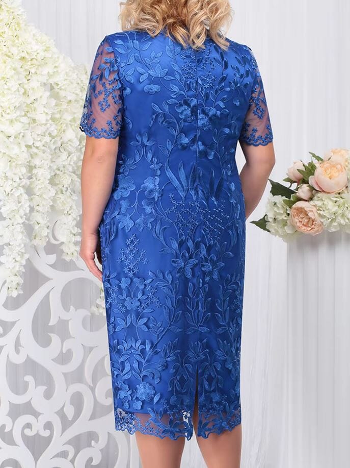 Women Plus Size Short Sleeve Embroidery Floral Gorgeous Dress Dresses jehouze