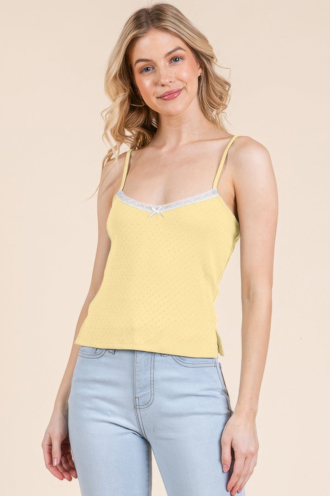 Women Pointelle lace Detail Cami Top Shirts & Tops jehouze Organic banana S