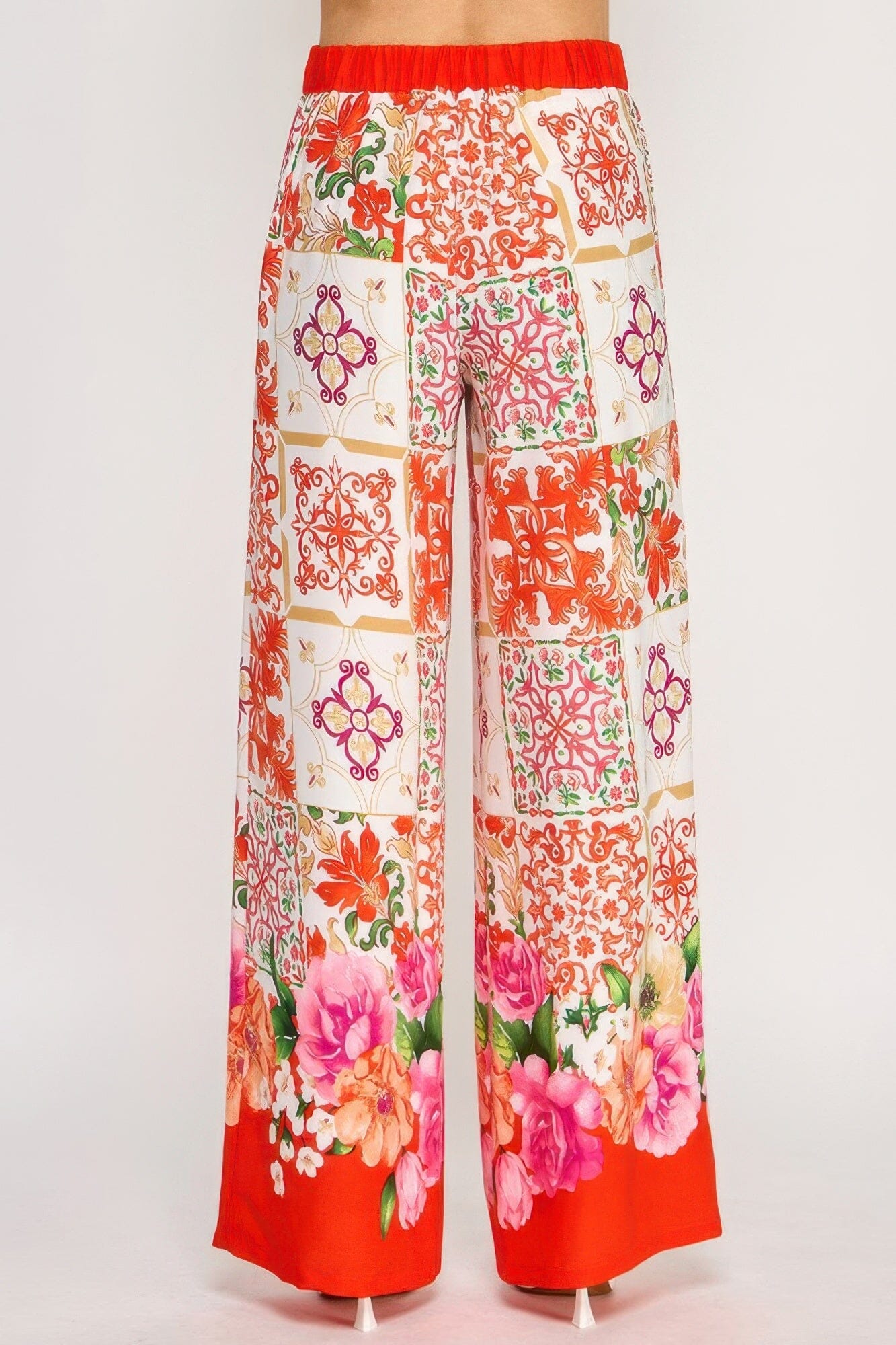 Women Printed Wide Leg Pants With Elastic Back Pants jehouze