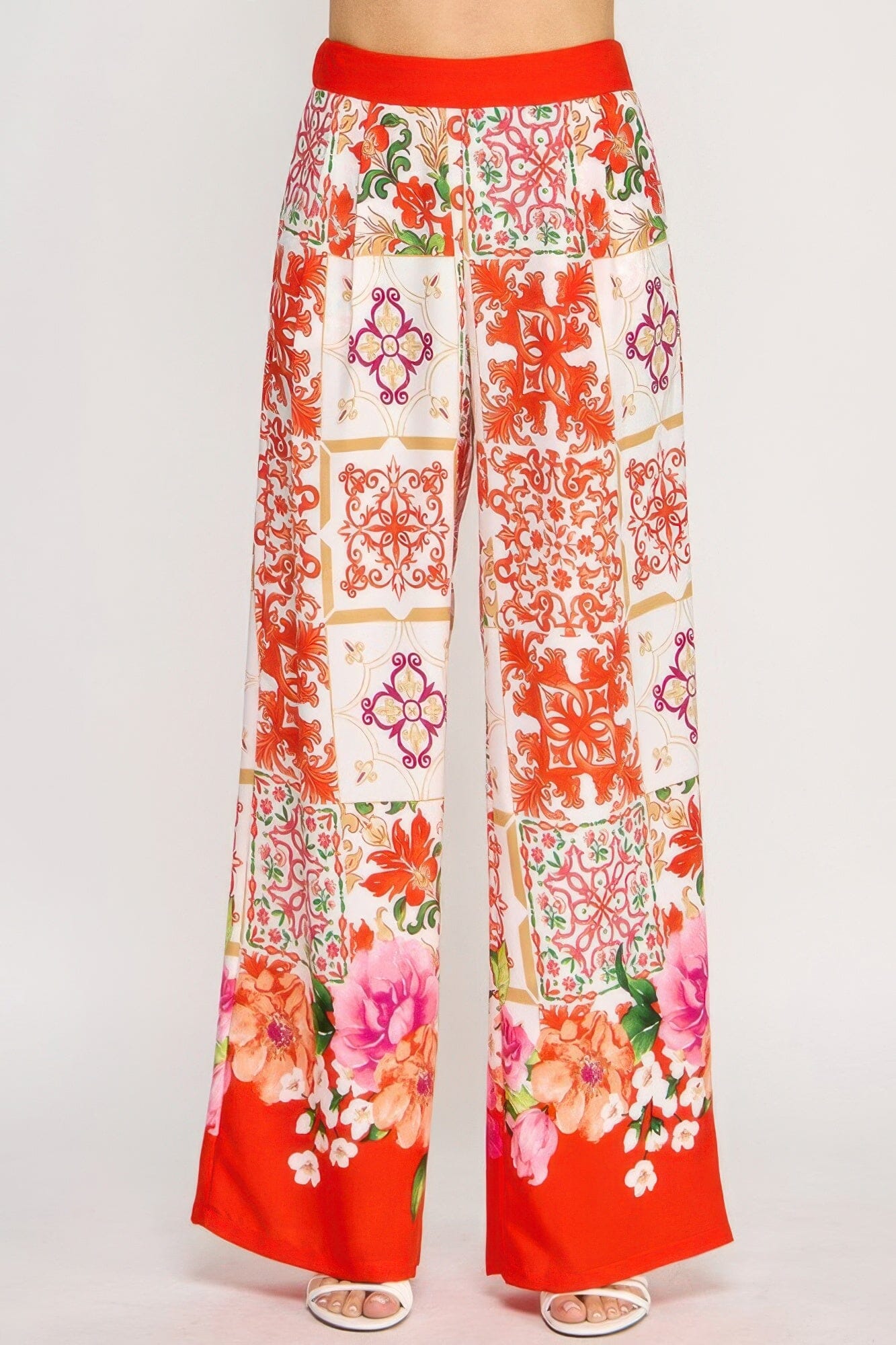 Women Printed Wide Leg Pants With Elastic Back Pants jehouze